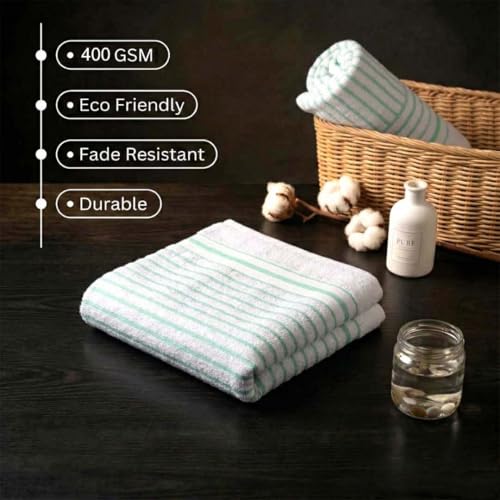 Image of Athom Living Premium Hand Towels- Cotton, 400 GSM, Ultra Soft, Quick Dry, Highly Absorbent | for Hand, Kitchen and Gym | 60 * 40 cm, Pack of 4 (White with Brown & Sea Green Stripes)