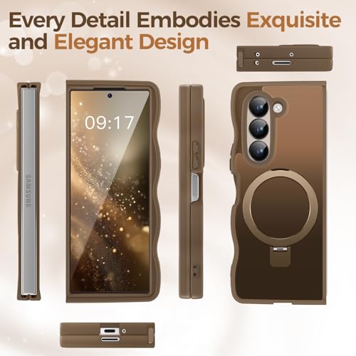 Image of Cute Wavy Magnetic Stand Case for Galaxy Z Fold 6 Fit for MagSafe