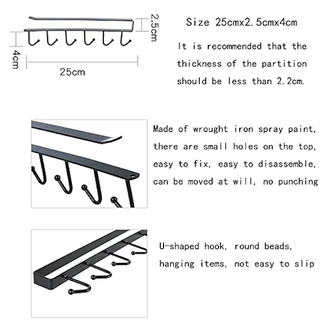 Hanging Hooks Rack 6 Hooks Hook Rack Black