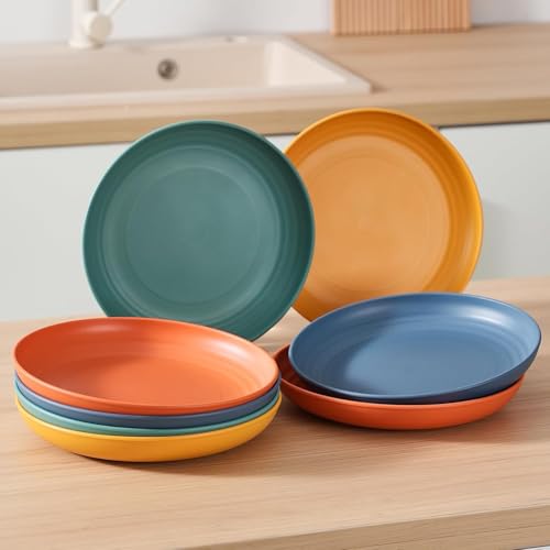 Image of Wheat Straw Plates For Home, Kitchens, Rvs, Pasta, Soup, Rice, Salad, Daily Use, Cereal, Sandwich, Bread Butter, Dessert, Cake, Noodles Dishwasher Microwave Safe (20cm+23cm, Random, Pack Of 6)