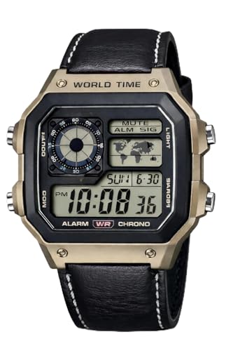 SHRI SAWARIYA Collection Men's Digital World Time Watch with Illuminator, Alarm, Chronograph, 10 Year Battery, Rose Gold Case (Black)