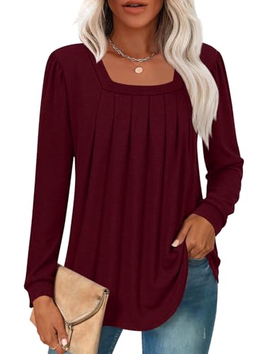 Anyally Womens Fall Long Sleeve Tunic Tops Plus Size Square Neck Shirt Loose Sweaters for Leggings