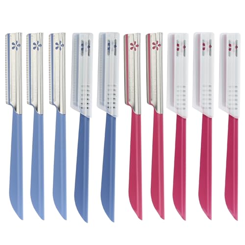 Coufce 10 maquinillas de afeitar para cejas, afeitadoras faciales, depilación facial, exfoliante, herramienta de dermaplaning, afeitadoras faciales, depilación del labio superior, maquinilla de