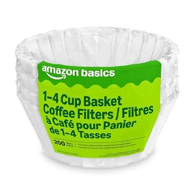 Amazon Basics Basket Coffee Filters for 1-4 Cup Coffee Makers, White, 200 Count