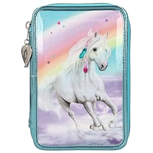 Depesche 11055 Miss Melody – Gefüllte 3-fach Federtasche mit traumhaftem Pferde-Motiv, türkise Federmappe ca. 7,5 x 13 x…