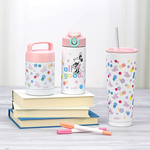 Image of Zak Designs Disney Minnie Mouse Vacuum Insulated Stainless Steel Travel Tumbler with Splash-Proof Lid, Includes Reusable Plastic Straw and Fits in Car Cup Holders (18 /8 SS, 25 oz, Dots)