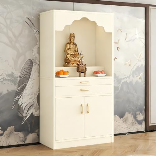 OQTUHWM Altar Table, Solid Wood Meditation Prayer Table, Chinese Feng Shui Buddhist Altar Cabinet, Pooja Cabinet for Home or Temple Worship