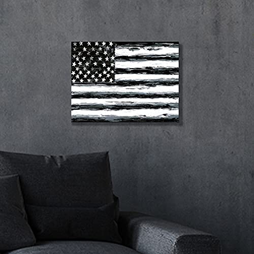 Sd Soft Dance American Flag Canvas Wall Art - Patriotic Picture Us Black & White Stars Stripes Painting For Office Decor 12'' X 16'' #TOP4