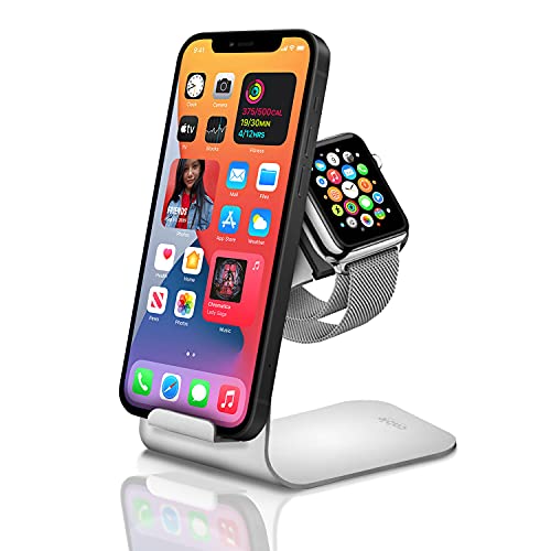 Cable Technlogies iCharge - Soporte de carga 2 en 1 para iPhone y Apple Watch, para escritorio, mesa o mesita de noche, compatible con dispositivos Apple, elegante de aluminio