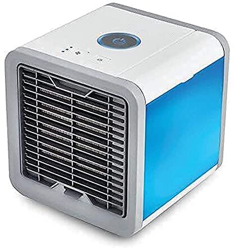 Image of Portable Air Cooler, Personal Space Cooling Fan, White and Blue, Compact Desktop Evaporative Cooler
