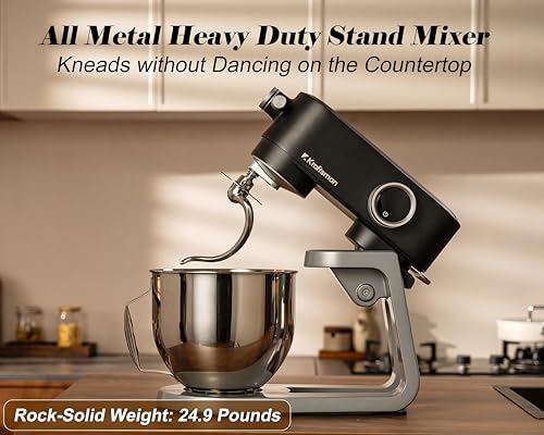 Kraftsman Stand Mixer All Metal - Heavy Duty Kitchen Standing Mixer 5.3 Quart with 4 Stainless Steel Attachments, DC Motor & Multifunctional Power Hub, 8-Speed & Timer, Lower Noise (Black) - Image 2