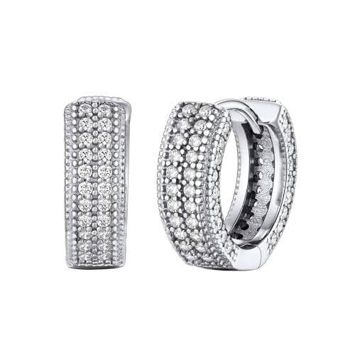 Mens Hoop Earrings Cubic Zirconia Huggie Cartilage Cuff Round/Spike/Skull Sterling Silver Earrings, Hypoallergenic, Come with Box 03 Skull-Black