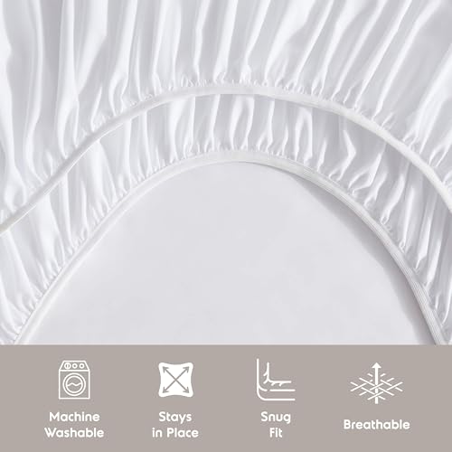Image of Nestl Extra Deep Split King Sheet Set - 7 Piece Breathable & Cooling Sheets - Hotel Luxury Bedding Set w /18-24 Inch Deep Pockets - Easy & Secure Fit - Super Soft, Wrinkle Free & Comfy - White