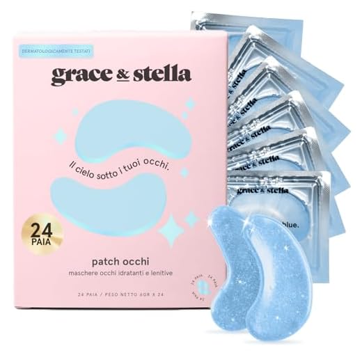 Under Eye Mask - Reduce Dark Circles, Puffy Eyes, Undereye Bags, Wrinkles - Gel Under Eye Patches, Vegan Cruelty-Free Self Care by grace and stella (24 Pairs, Blue)