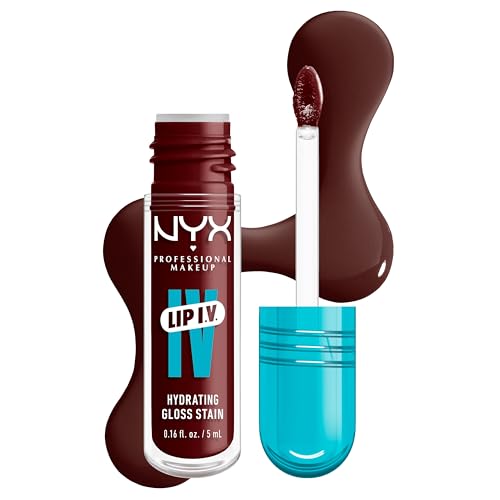 NYX Professional Makeup Feuchtigkeitsspendender Lipgloss und Lip Stain, 2 in 1, Bis zu 12 Stunden Pflege, Lip IV Hydrating Gloss Stain, Langanhaltender Lip Tint, Farbe: Water 'Bout Wine?
