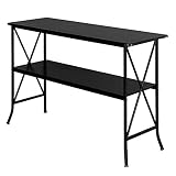 LEFEDA Mesa de Centro Encimera de MDF Negra Base de Hierro Forjado Negro Mesa Consola de 2 Capas Mesa Auxiliar Mesa Auxiliar