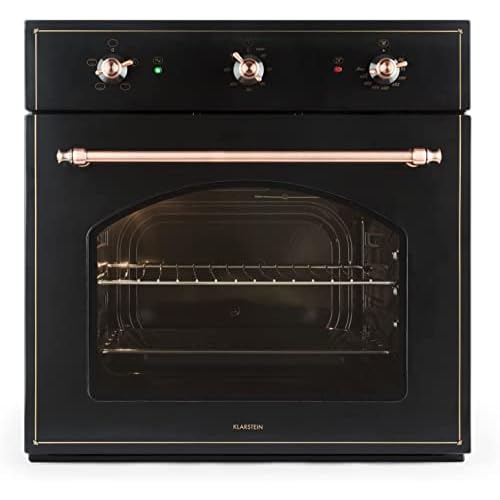 Klarstein Vilhelmine - Einbau-Backofen, Elektrobackofen, 55 Liter Volumen, Vintage-Design, 3 Betriebsfunktionen, Ober- Unterhitze, Garzeit-Timer, Edelstahl, schwarz-Kupfer