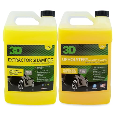 3D Extractor Carpet Cleaner Upholstery Shampoo – Ultimate Carpet & Upholstery Cleaning Kit – Low Foam & High Foam Stain Remover Duo – 1 Gallon Each