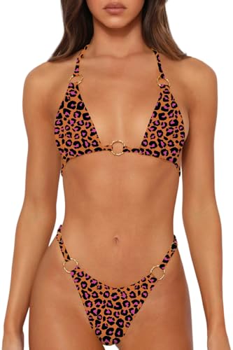 Image of MIKETAI Sexy Bikinis for Women 2 Piece Bikini Spaghetti Strap Swimsuits Solid Color Bathing Swimwear Triangle Bathing Suit