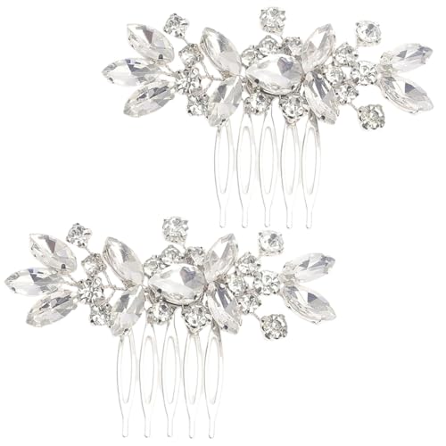 Confezione da 2 pettini per capelli da sposa in argento, accessori per capelli con cristalli, pettini per capelli da sposa per decorazioni per acconciature da sposa