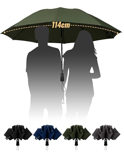 Chakipee Paraguas Plegable Antiviento Grande - Viento Invertido Automatico Verde Mujeres y Hombres Grandes - xxl Resistente al Prueba de Viento Compacto con 10 Varillas 210T