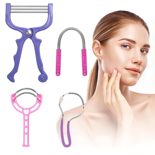 Spring Hair Remover - 4 Pack Stainless Steel Spring Epilator - Facial Hair Remover for Women Face Chin Hair Upper Lip Hair Spring Facial Hair Remover for Women Mustache (Purple)
