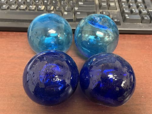4 Pieces Light Blue Cobalt Blue Decorative Reproduction Blown Glass Float Fishing Buoy Ball 3