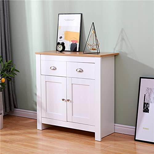 Homemade Design Home Storage Sideboard Cupboard with 2 Doors&2 Drawers Modern Cabinet Organiser Unit White/Grey+oak W79xD35xH81cm (white+oak)
