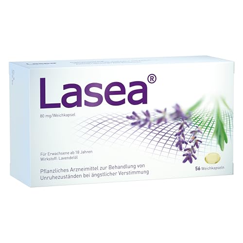 Lasea® hilft natürlich abzuschalten, beruhigt und bessert in Folge den Schlaf Pflanzliches Arzneimittel mit speziellem Lavendelöl | 56 Kapseln