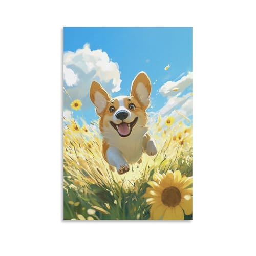 Tableau Impression Sur Toile Corgi 50x75cm Décoration Murale Premium pour Chambre et Couloir