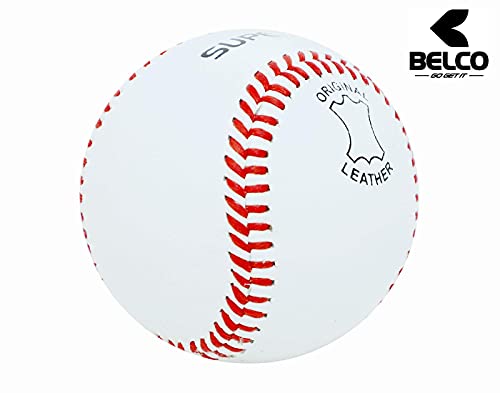 Image of BELCO SPORTS Baseball, Competition Grade Baseball Ball Official Size (Leather Baseball Pack of 2), White