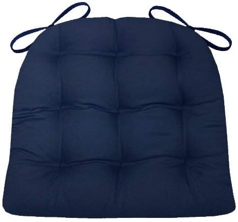 Barnett Home Decor Cotton Duck Navy Blue Dining Chair Pad with Ties - Size Standard - Latex Foam Fill Cushion - Machine Washable, Reversible, Solid Color, 100% Cotton, Made in USA