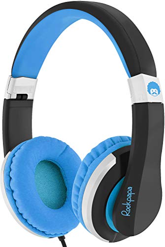 ROCKPAPA I22 Foldable Adjustable On Ear Headphones Without Microphone for Kids Adults, Laptop Tablet MP3 4 DVD Mobile in Car Airplane Black Blue