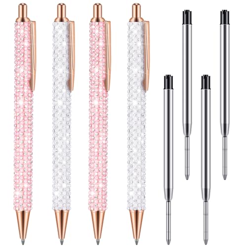 Ireer 4 Pcs Bling Rhinestone Sparkle Pens,Pink, White