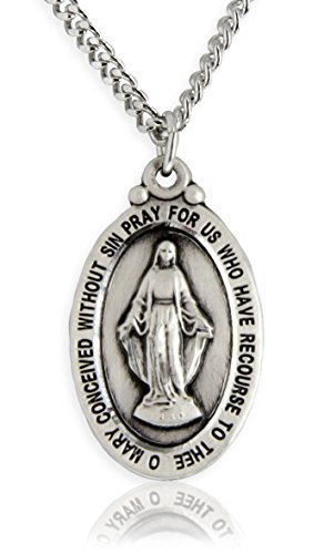 Heartland Store Oval Sterling Silver Miraculous Medal Necklace for Men - Tarnish Resistant, Handcrafted in the USA - Meaningful Religious Pendant- Ideal Present- 24-Inch Endless Rhodium Chain
