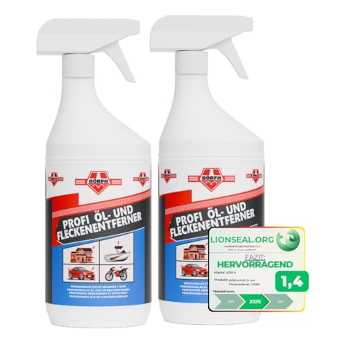 BÖRFH Dissolvant professionnel à l'huile et aux taches, nettoyage puissant pour atelier, garage et maison | Élimine facilement l'huile, la graisse et les taches tenaces (2 x 1000 ml)