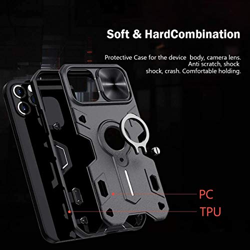 41bvNUhPJQL CloudValley Compatible with iPhone 12 Pro Max Case with Camera Cover & Kickstand, Slide Lens Cover + Built-in 360° Rotate Ring Stand, Black Armor Style, Impact-Resistant, Shockproof, Full Protect - Image 4