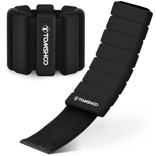 TOMSHOO Juego de 2 pesas para muñecas, piernas y brazos, con bolsillos portátiles, varias opciones de peso, peso de tobillo y muñeca, 1 kg, color negro