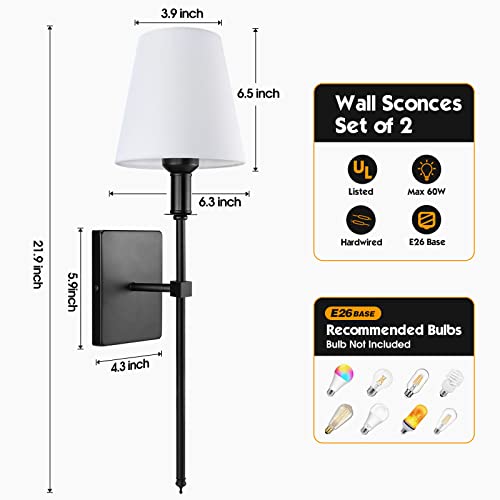 Soodmi Wall Sconces Sets Of 2, White Fabric Shades Wall Sconces, Retro Industrial Wall Lamps, Bathroom Vanity Sconces Wall Lighting, Hardwired Wall Mounted Lamps For Bedroom Living Room Kitchen #TOP3