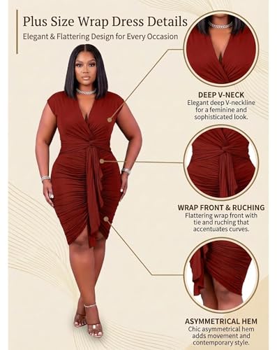 Image of IyMoo Women's Sexy Plus Size Bodycon Sleeveless Drawstring Ruched Mini Club Dresses