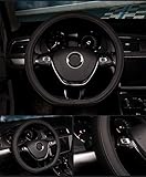coofig Leather Hand Sewing Fashion, Breathable, Skidproof Car Steering Wheel Cover Universal 15inch (Black, D Type)