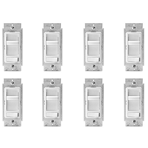 Image of Leviton 6674-P0W SureSlide Universal 150-Watt LED and CFL /600-Watt Incandescent Dimmer, White, 8 Pack