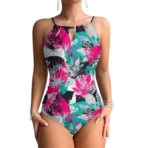 Swimsuit monokini luxe au design feuilles et fleurs exotiques