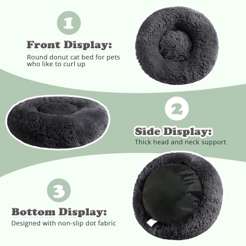 Image of JOLLYVOGUE Black Calming Donut Dog Bed, Anti-Anxiety Washable Round Bed, Fluffy Dog Cuddler Bed, Cozy Soft Dog Cat Cushion Bed for Small & Medium Dog (24 inch)