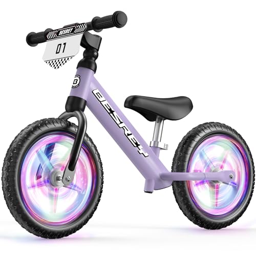 Image of besrey Toddler Balance Bike 2 Year Old: All-Metal Frame & Battery-Free 12" Glow Wheels, Bonus 4 Stickers + Customize Plate, Adjustable Seat Toddler Bike for Kids 2 3 4 5 Boys Girls Gift