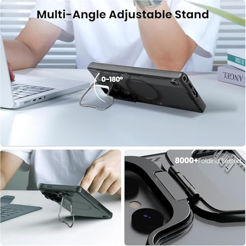 Image of PRITO Nilkin Magnetic Case for Samsung S25 Ultra, Shockproof Protection with MagSafe, Never Yellowing and Biodegradable Material, with Stand & Transparent Camera Lens Cover (Black, S25Ultra)