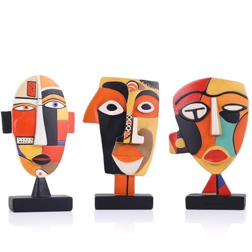 5.9” Resin Abstract Coffee Table Sculptures, Handcrafted 3 PCS African Art Tribal Figurines Weird Art Decor, Modern Design African Statues for Home, Office, Living Room, Bookshelf, Cabinets Accent