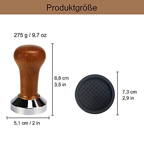 Foto von Kaffee Tamper, 304Edelstahl in Lebensmittelqualität, Espresso Tamper mit Silikon Pad, 51 mm