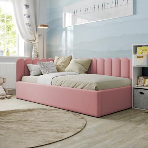 Cabeceiras Nuvem em L Cerquinha Infantil Estofada Modular Cama Solteiro 3,00mX60cm Módulos Adesivos (Rosa)