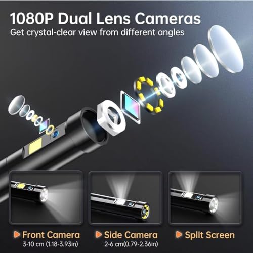 Image of ETZIN Dual Lens Industrial Endoscope, 1080P Digital Borescope Inspection Camera with 7.9mm IP67 Waterproof, Sewer Camera with 4.3 inch LCD Screen, 7 LED Lights,16.5FT Semi-Rigid Cable, EPL-1341IM